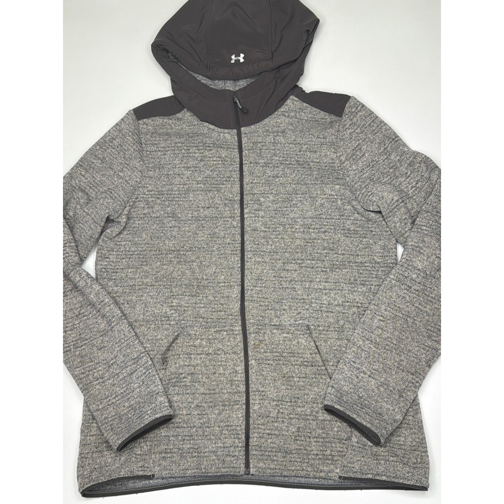 Under Armour Polartec Full Zip Hoodie Mens Large‎ Gray ColdGear Fitted Jacket